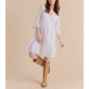 A Pea In The Pod 'Eyelet' White Cotton Bell Sleeve Mini Dress Size M